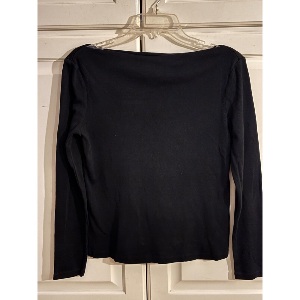 Lauren Ralph Lauren Silk Wool Boat Neck Long Sleeve Top Black Medium
